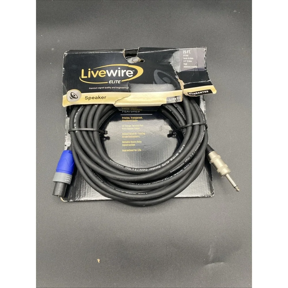 Livewire Elite Speaker Cable‎ Unisex 20ft Black Rubber 1/4 TS to TS